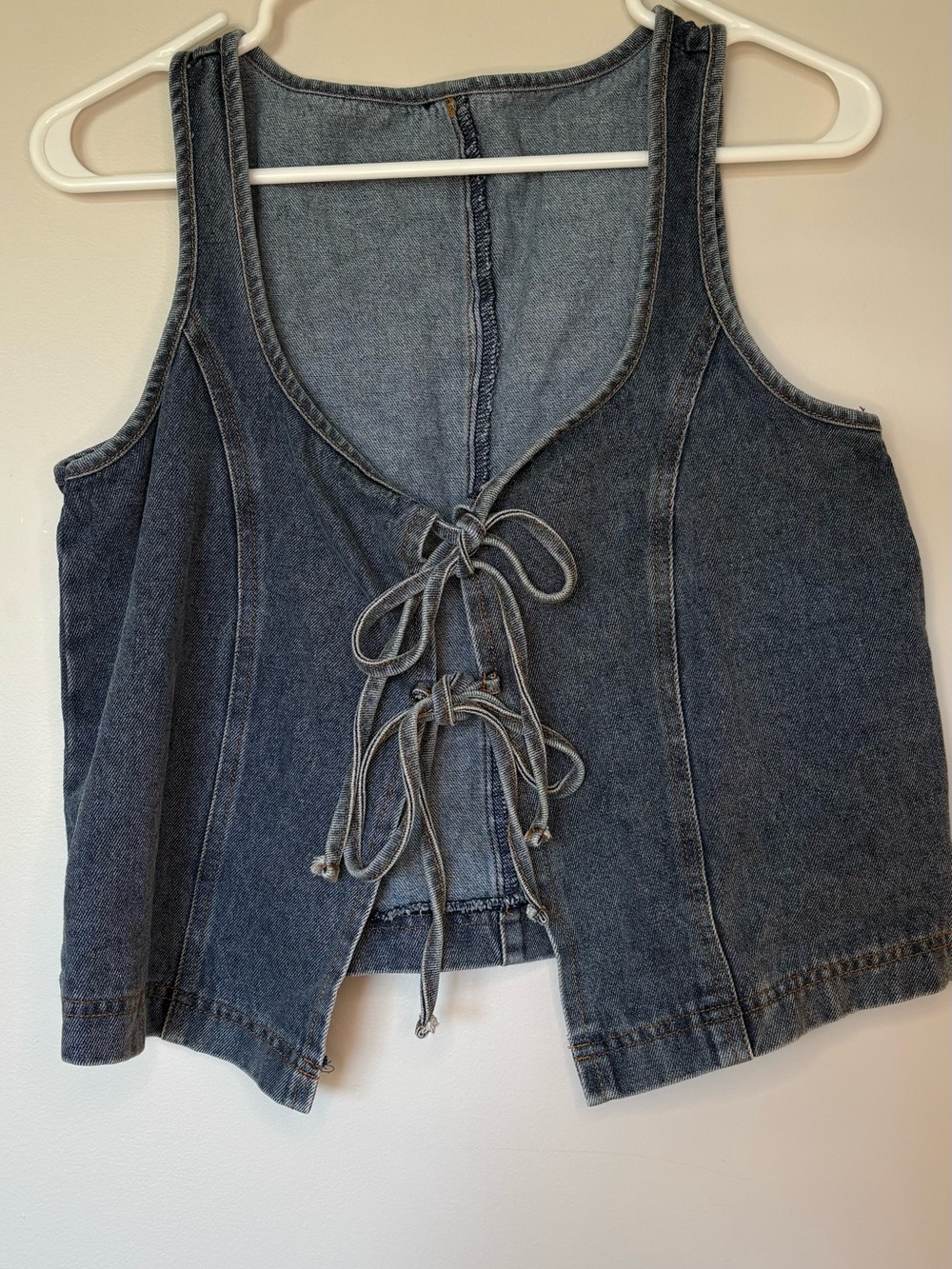 Denim Lace-Up Sleeveless Top - Blue